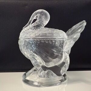 Vintage LE Smith Turkey Thanksgiving Candy Dish Clear Glass Lid Covered 7" EUC